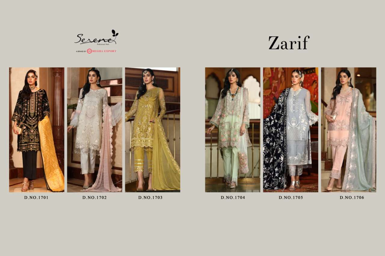 Serene Presants Zarif Faux Georgette Heavy Pakistani Salwar Suits Collection Wholesale Rate In Surat
