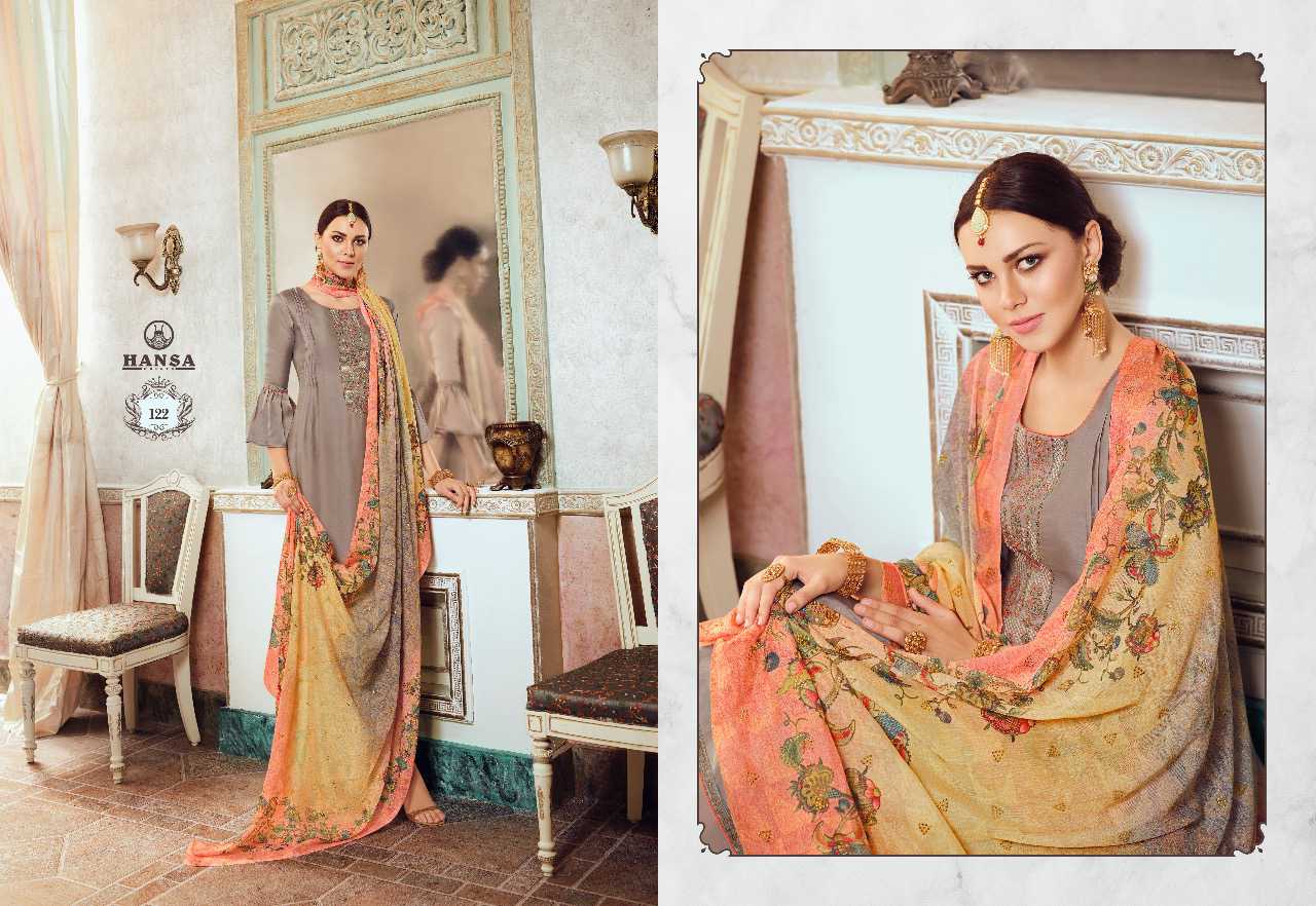 Hansa Prints Presents  Husna Ara 121 Designer Satin Georgette Party Wear Suits Collections At Wholesale Rate In Surat