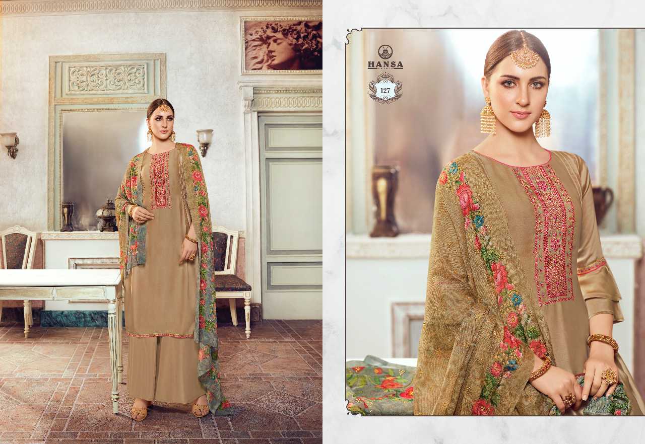 Hansa Prints Presents  Husna Ara 121 Designer Satin Georgette Party Wear Suits Collections At Wholesale Rate In Surat