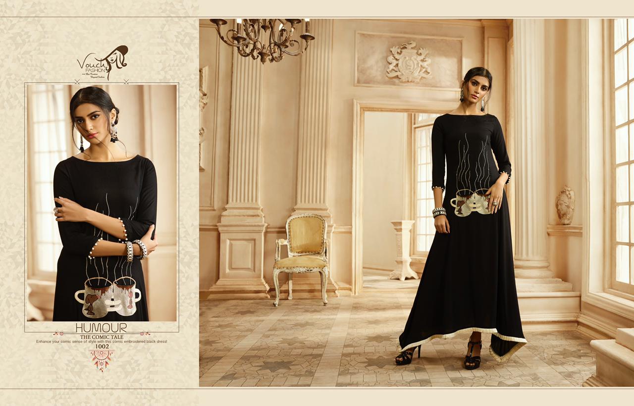 Vouch Fashion Presants Pahel  Rayon Cotton Party Wear Gown Style Kurti Collection At Whlesale Rate In Surat