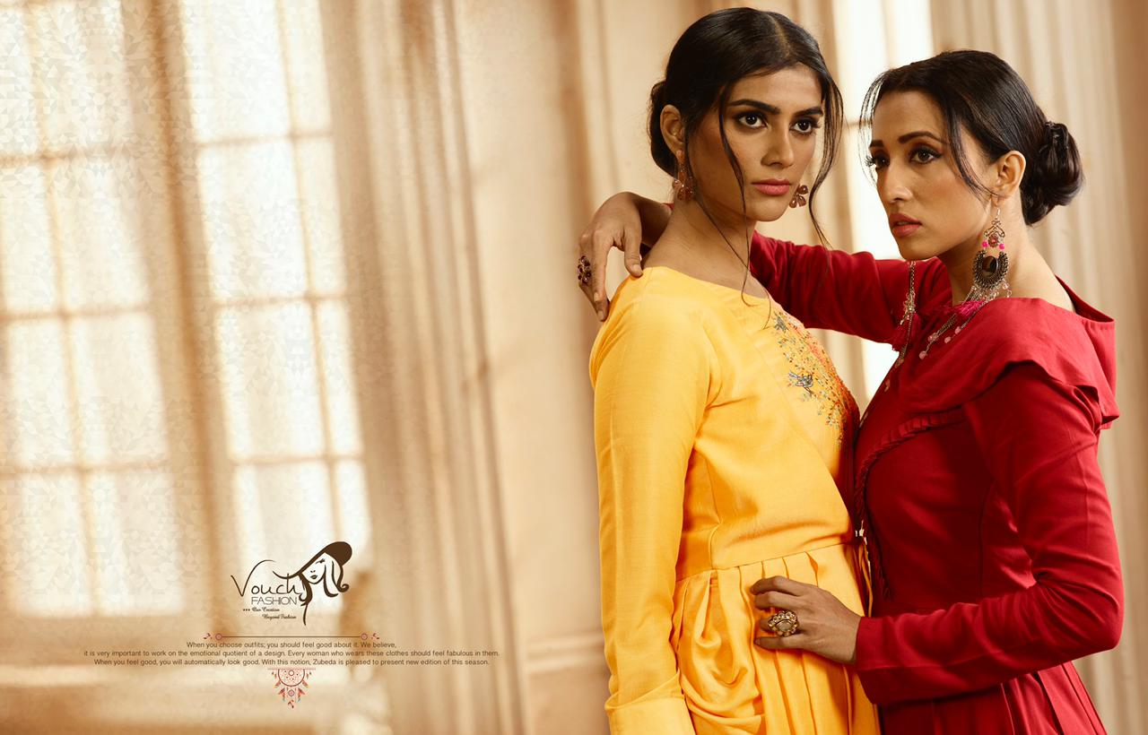 Vouch Fashion Presants Pahel  Rayon Cotton Party Wear Gown Style Kurti Collection At Whlesale Rate In Surat