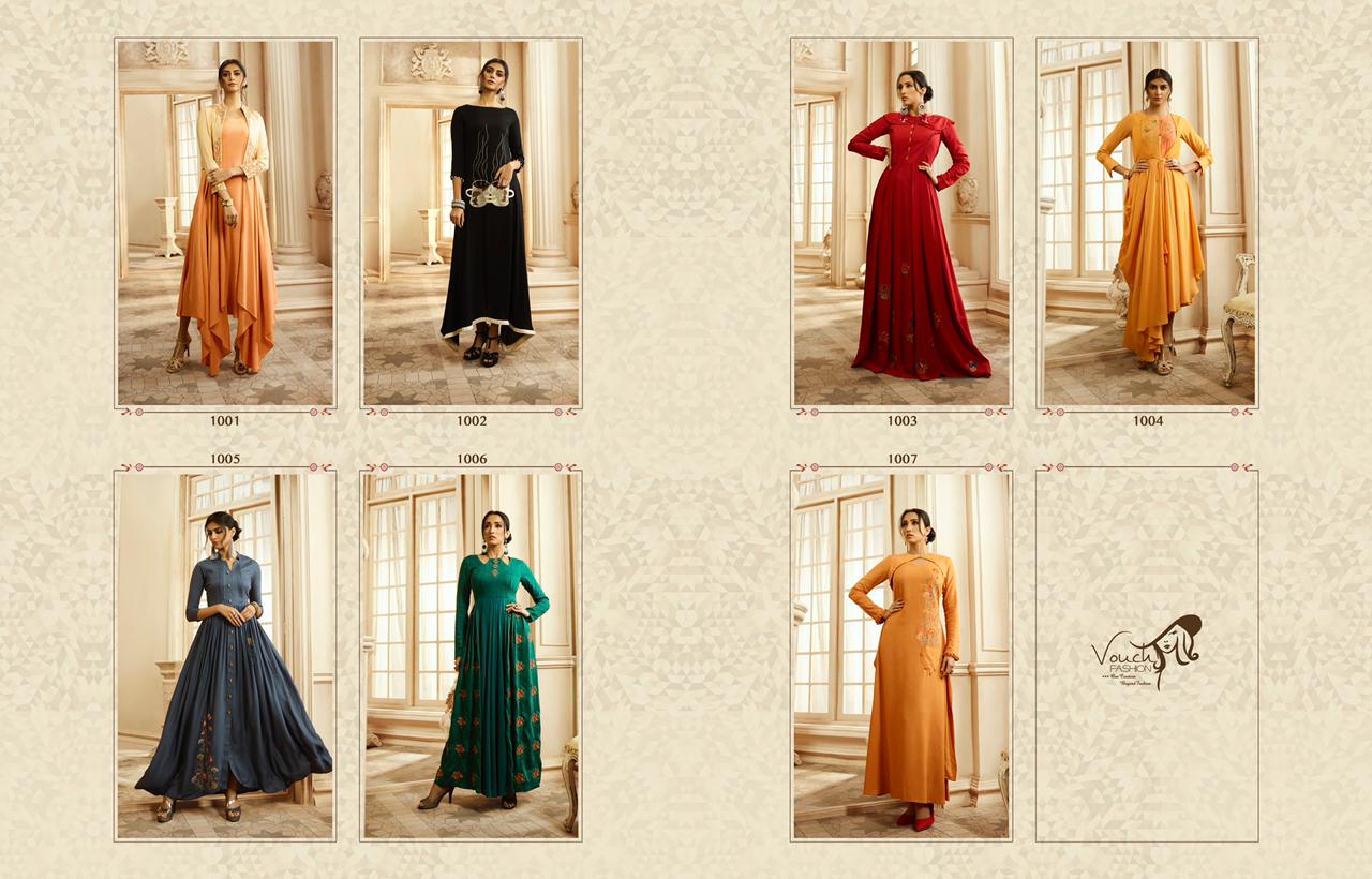 Vouch Fashion Presants Pahel  Rayon Cotton Party Wear Gown Style Kurti Collection At Whlesale Rate In Surat