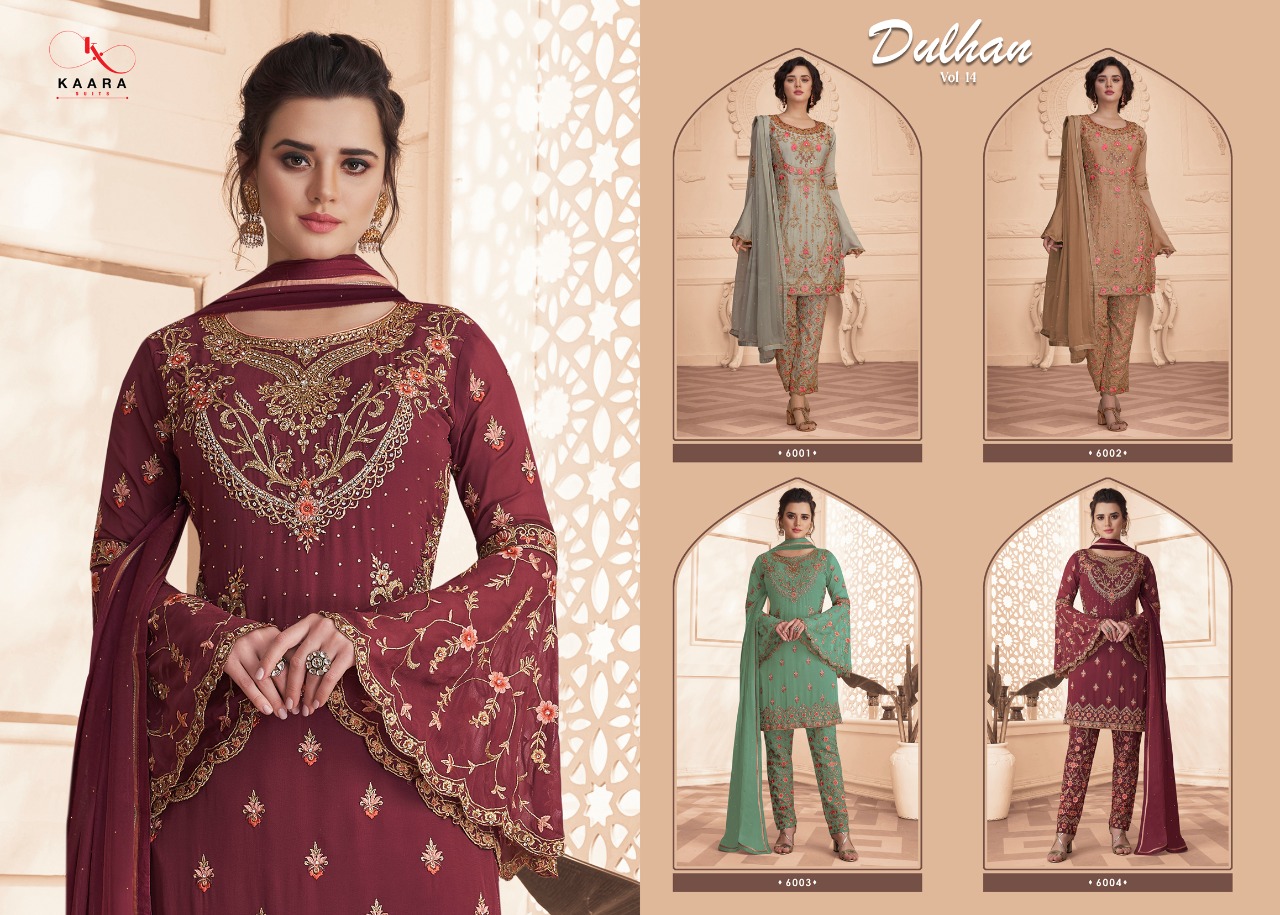 Kaara Suits Presents Dulhan Vol 14 Georgette With Heavy Embroidery Work Designer Wedding Suits At Wholesale Price At Surat