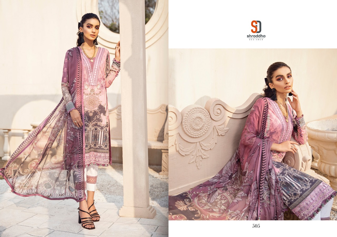 Shraddha Designer Presents Vintage Vol 5 Lawn Cotton Printed Heavy Embroidery Pakistani Suit At Wholesale Rate In Surat