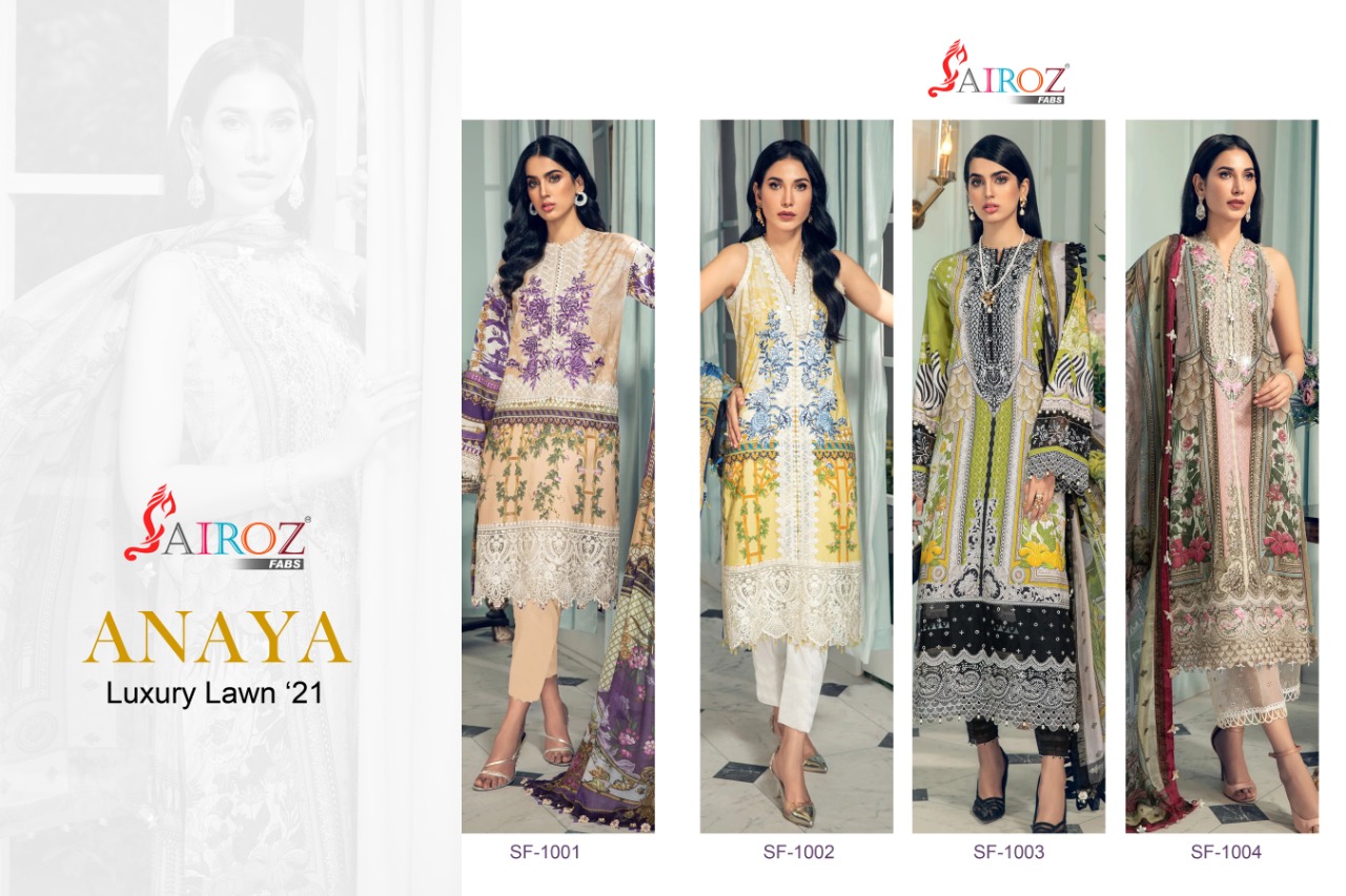 Sairoz Fabs Presents Anaya Luxury Lawn Vol 21cotton Digital Print Fancy Patch Embroidery Work  Pakistani Suits At Wholesale Rate In Surat