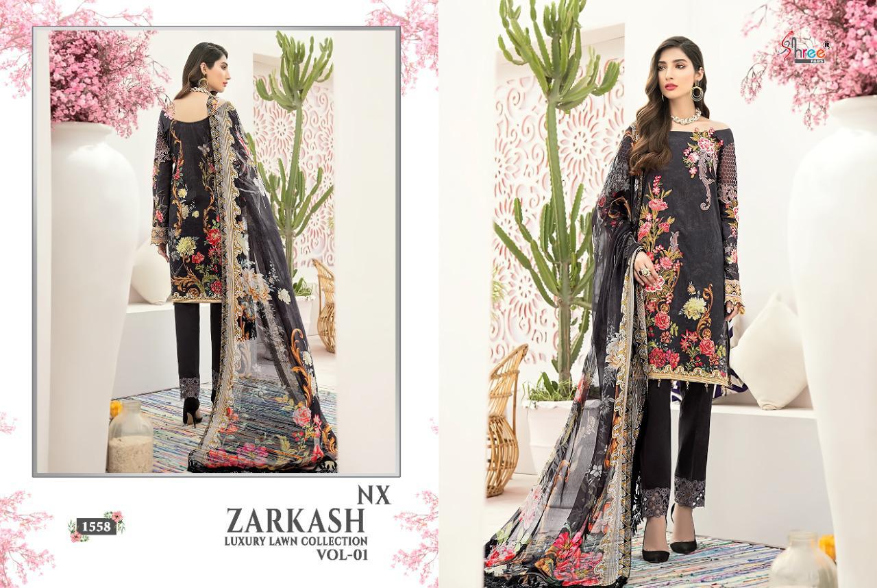 Shree Fab Presants Zarkash Luxury Lawn Collection Vol-01 Nx Pakistani Suits Collections At Wholesale Rate In Surat