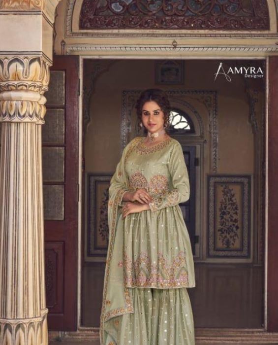 Amyra Designer Presents Nazakat Heavy Georgette With Mirror Embroidery Work Salwar Suits At Wholesale Rate In Surat