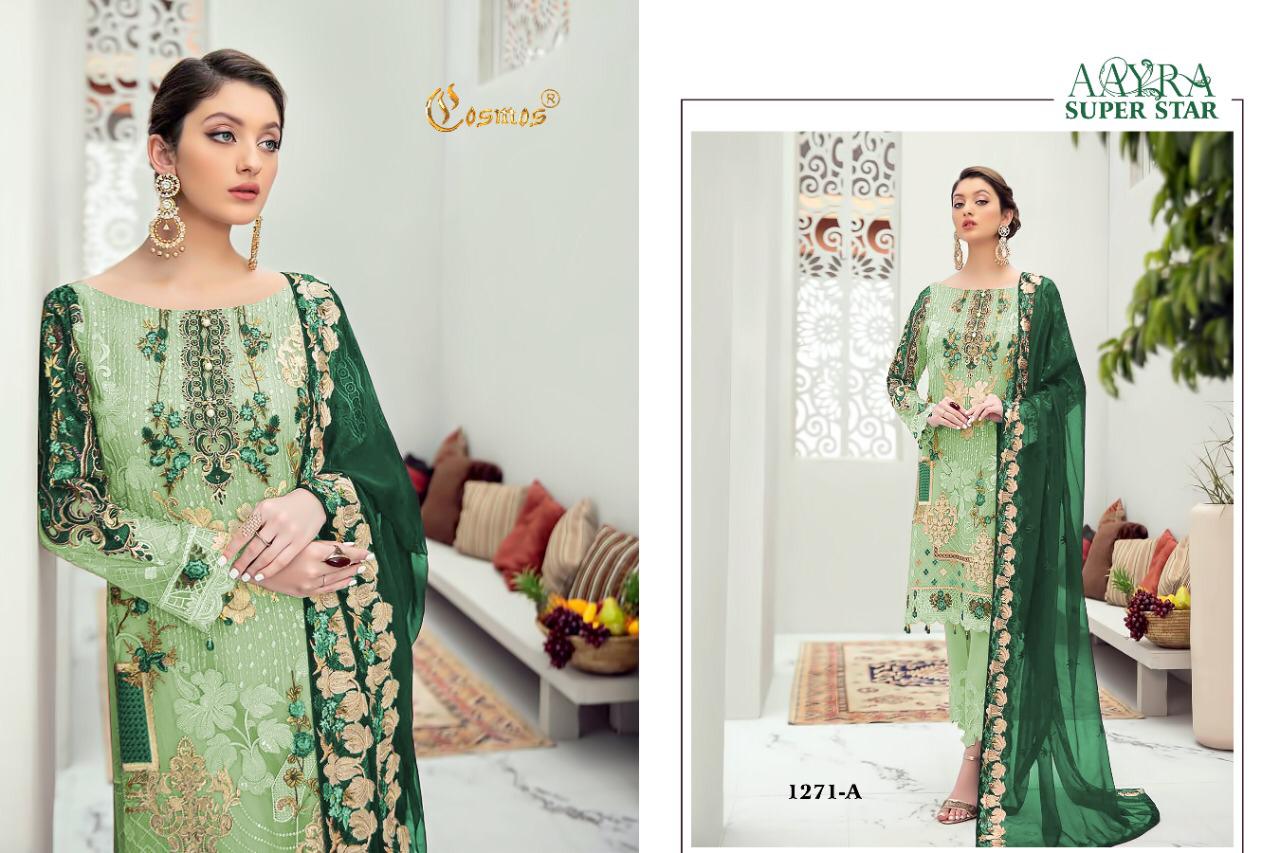 Cosmos Fashion Presants Aayra Superstar Georgette Embroidered Pakistani Work Suit Collection In Wholesale Rate In Surat