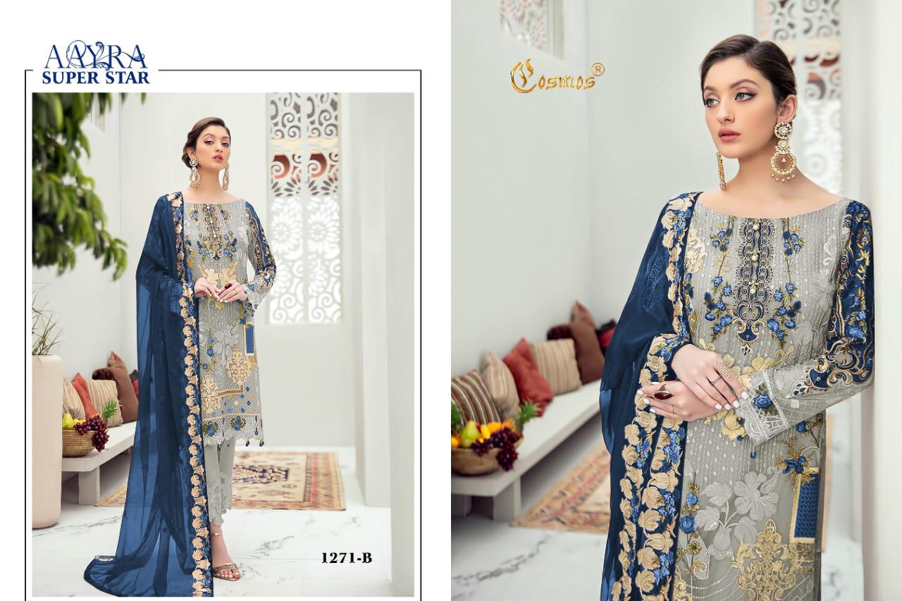 Cosmos Fashion Presants Aayra Superstar Georgette Embroidered Pakistani Work Suit Collection In Wholesale Rate In Surat