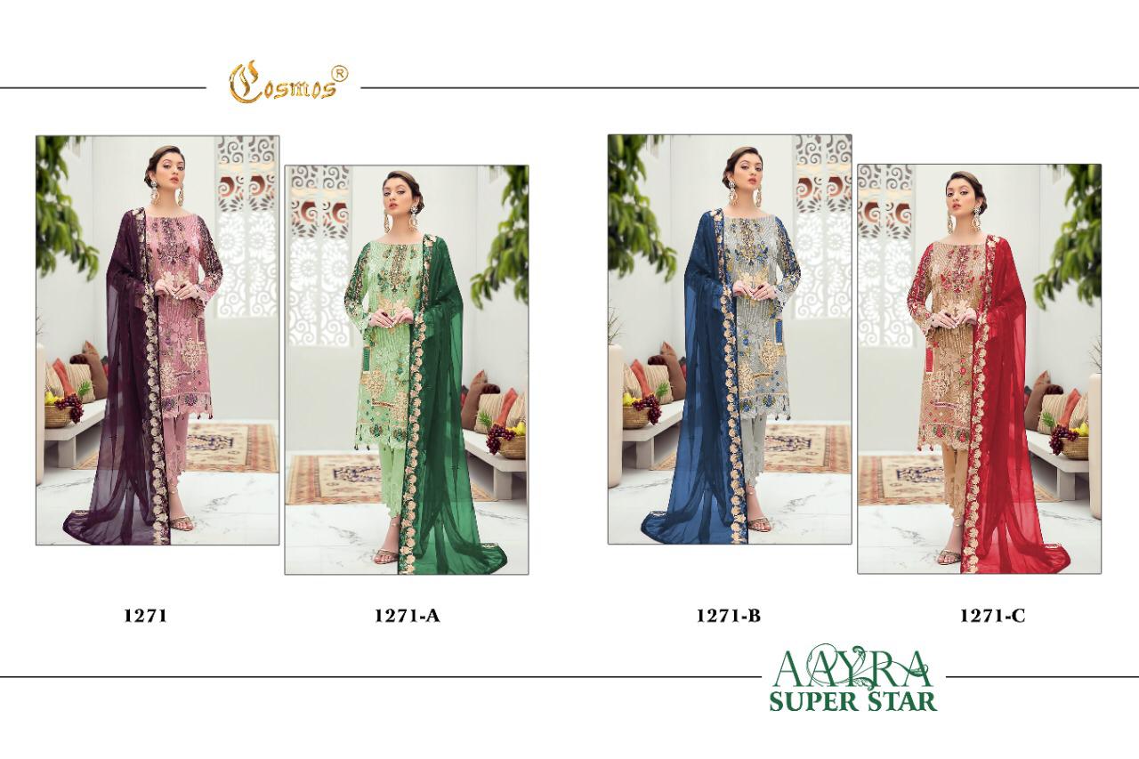 Cosmos Fashion Presants Aayra Superstar Georgette Embroidered Pakistani Work Suit Collection In Wholesale Rate In Surat