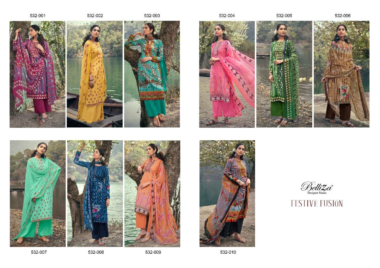 Belliza Designer Presents Festive Fusion Digital Printed Designer Dress Material Collection At Wholesale Rate In Surat