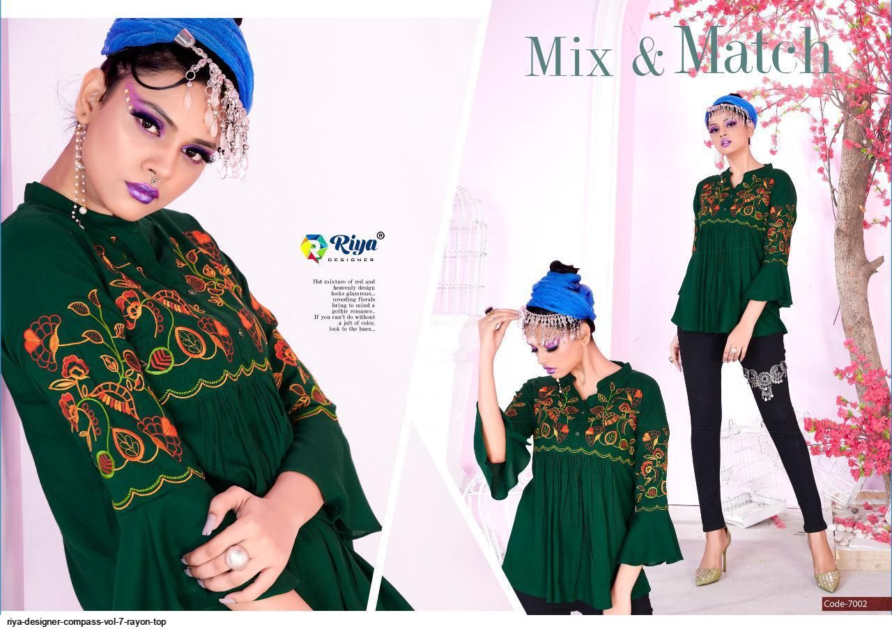 Riya Designer Presants  Compass Vol 7 Rayon Fancy Top Collections At Wholesale Rate In Surat
