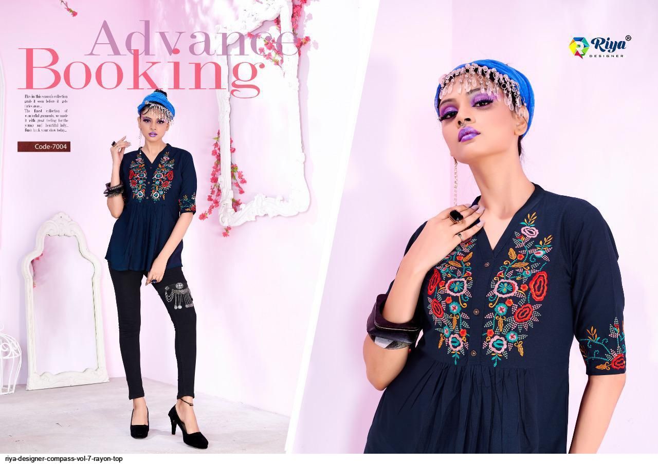 Riya Designer Presants  Compass Vol 7 Rayon Fancy Top Collections At Wholesale Rate In Surat