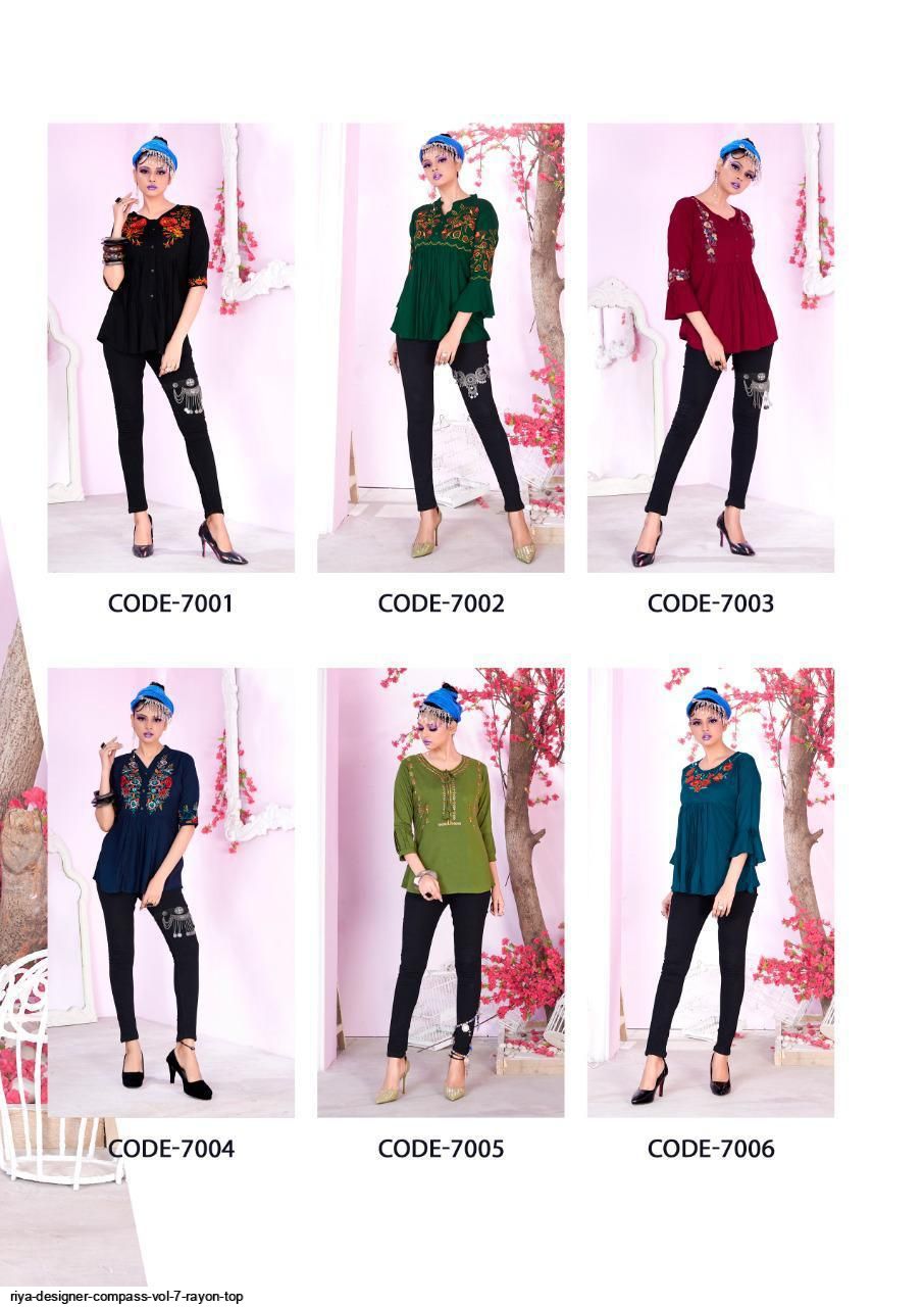 Riya Designer Presants  Compass Vol 7 Rayon Fancy Top Collections At Wholesale Rate In Surat