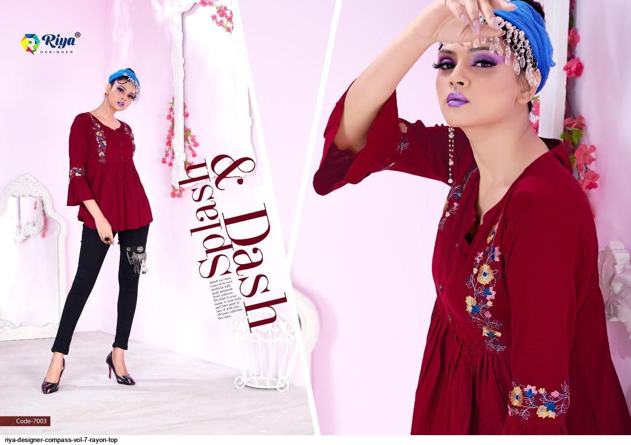 Riya Designer Presants  Compass Vol 7 Rayon Fancy Top Collections At Wholesale Rate In Surat