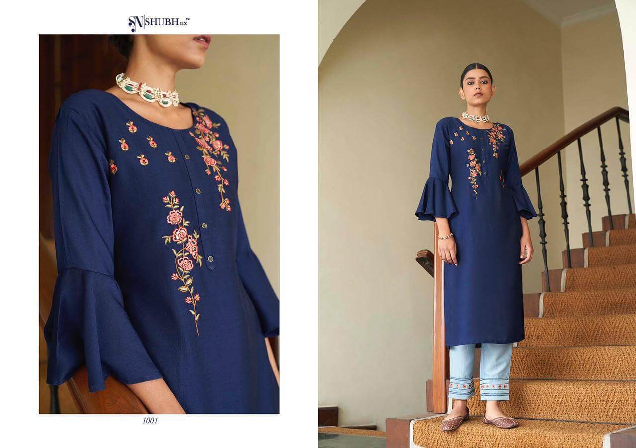 Shubh Nx Presants Aasiya Chinon With Embroidery Work Designer Kurti With Pant Catalog At Wholesale Rate In Surat