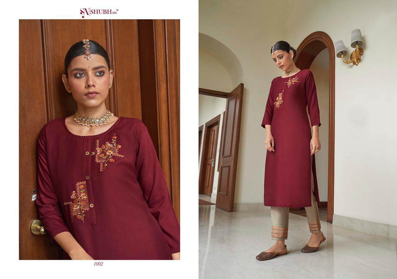 Shubh Nx Presants Aasiya Chinon With Embroidery Work Designer Kurti With Pant Catalog At Wholesale Rate In Surat
