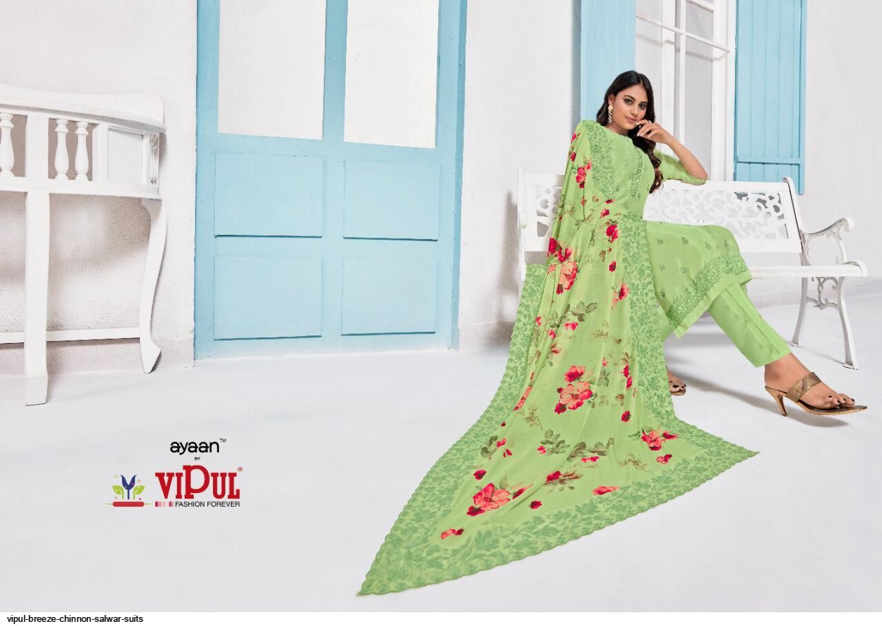 Vipul Fashion Presents Breeze Chinnon Salwar Suits Wholesale Rate In Surat