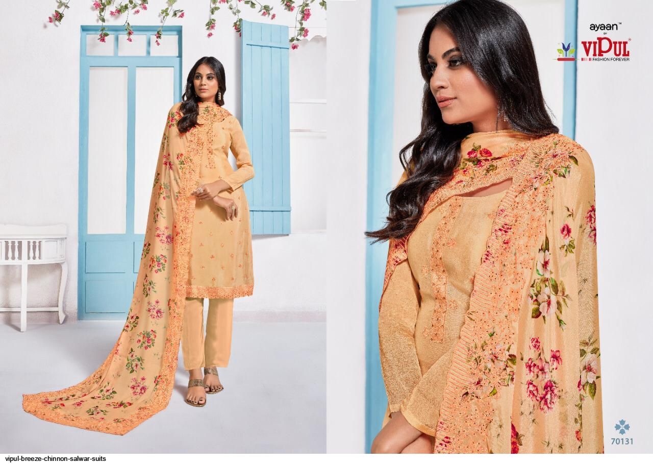 Vipul Fashion Presents Breeze Chinnon Salwar Suits Wholesale Rate In Surat