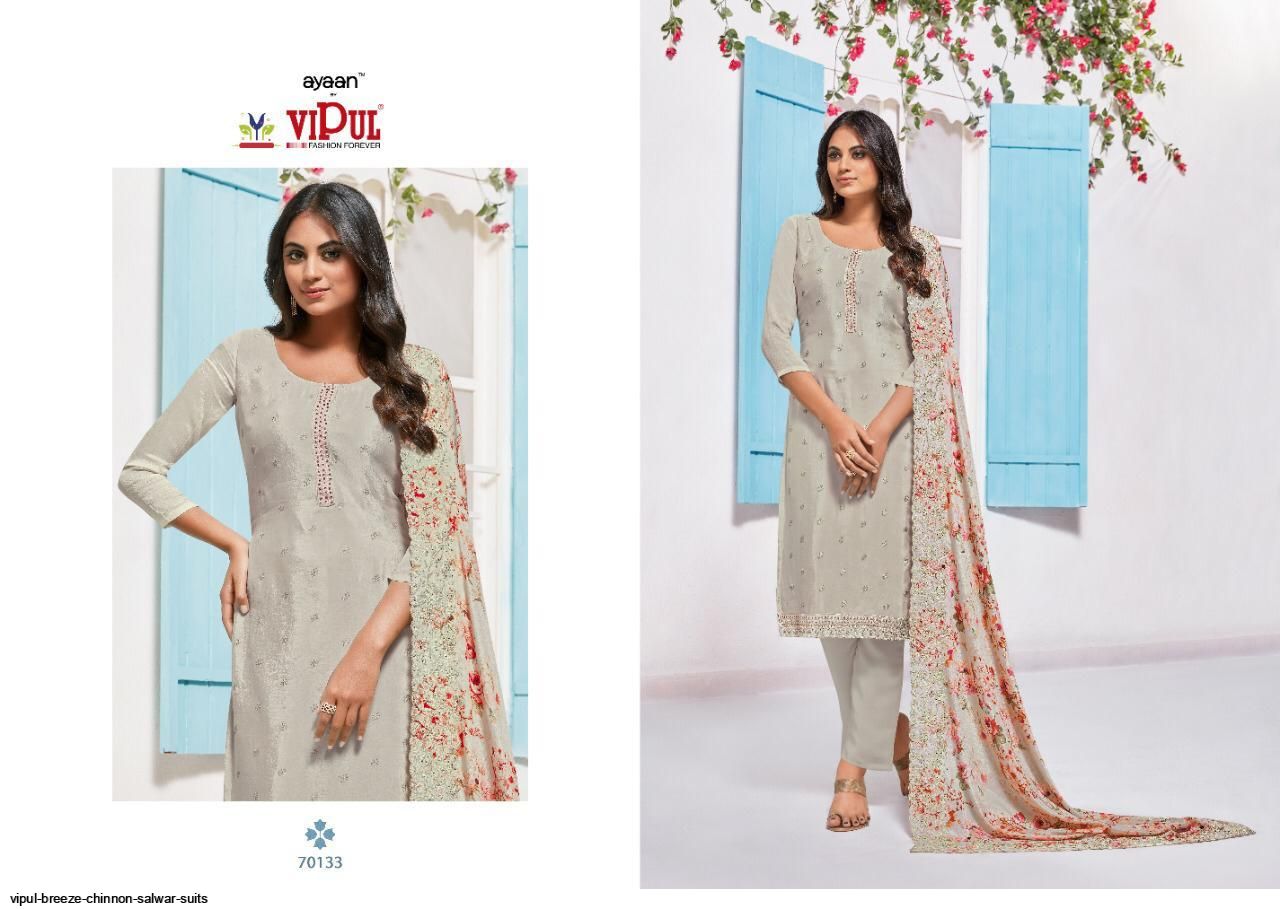 Vipul Fashion Presents Breeze Chinnon Salwar Suits Wholesale Rate In Surat