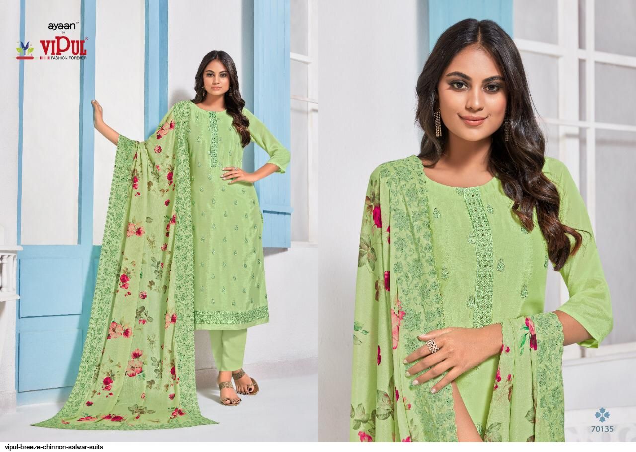 Vipul Fashion Presents Breeze Chinnon Salwar Suits Wholesale Rate In Surat