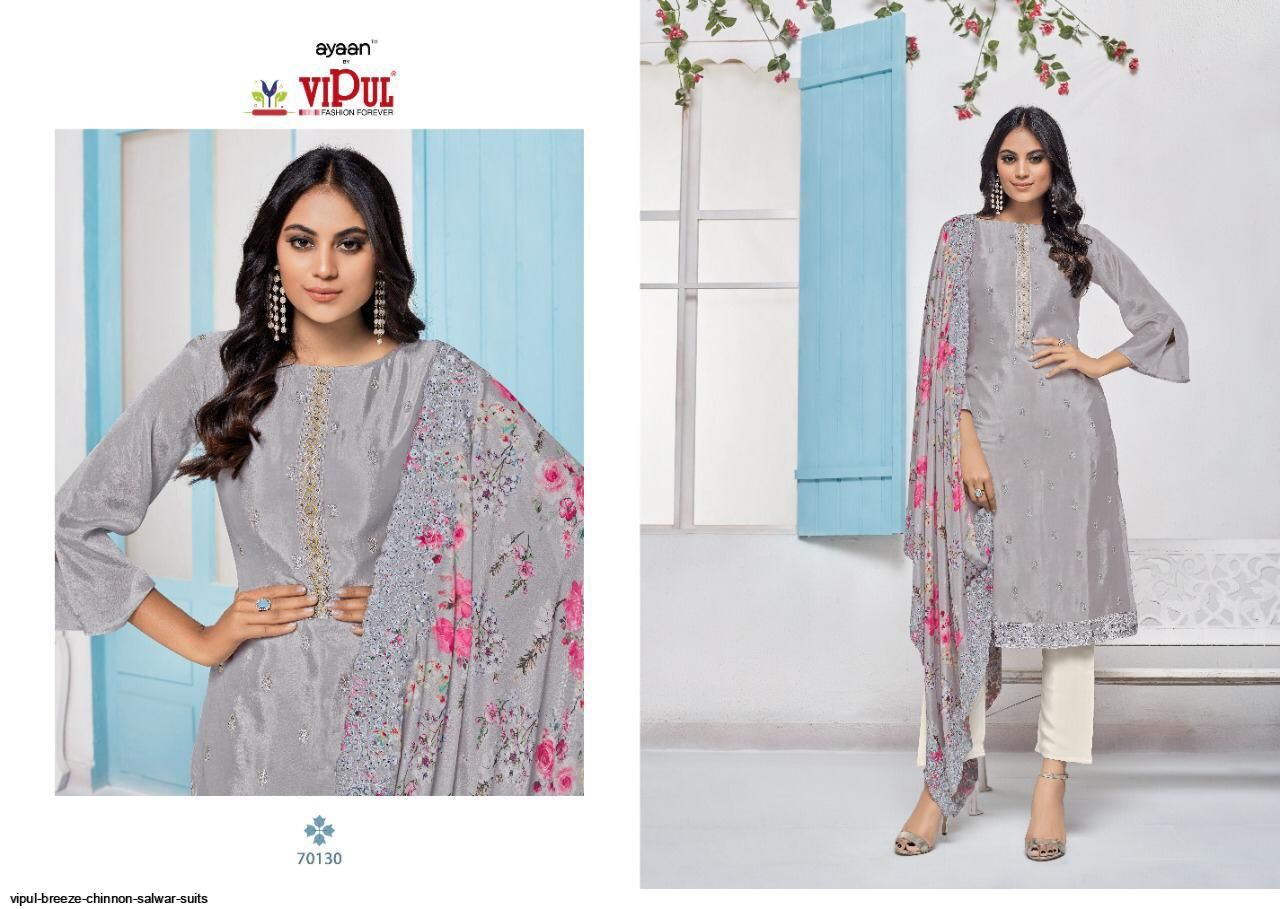 Vipul Fashion Presents Breeze Chinnon Salwar Suits Wholesale Rate In Surat