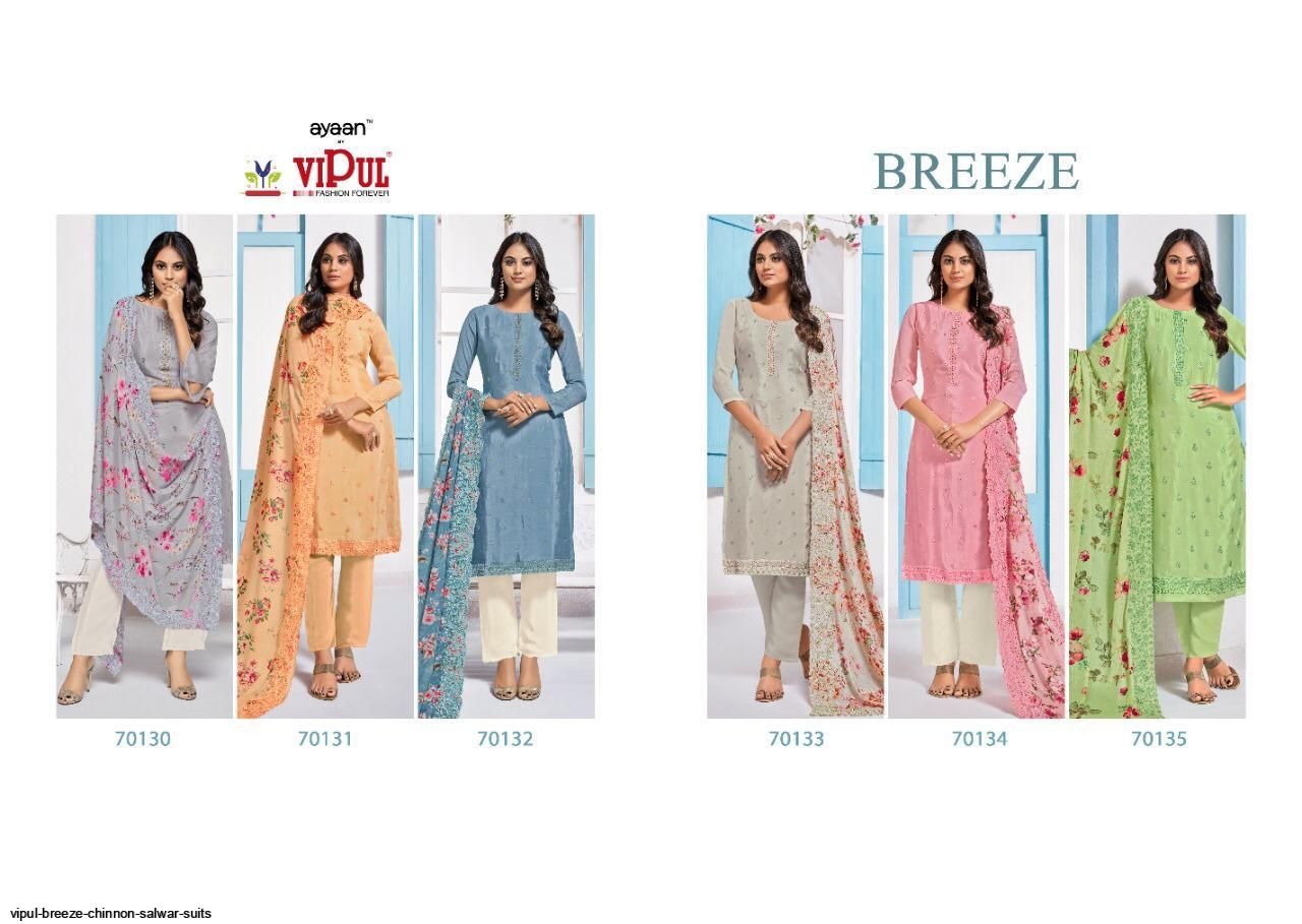 Vipul Fashion Presents Breeze Chinnon Salwar Suits Wholesale Rate In Surat