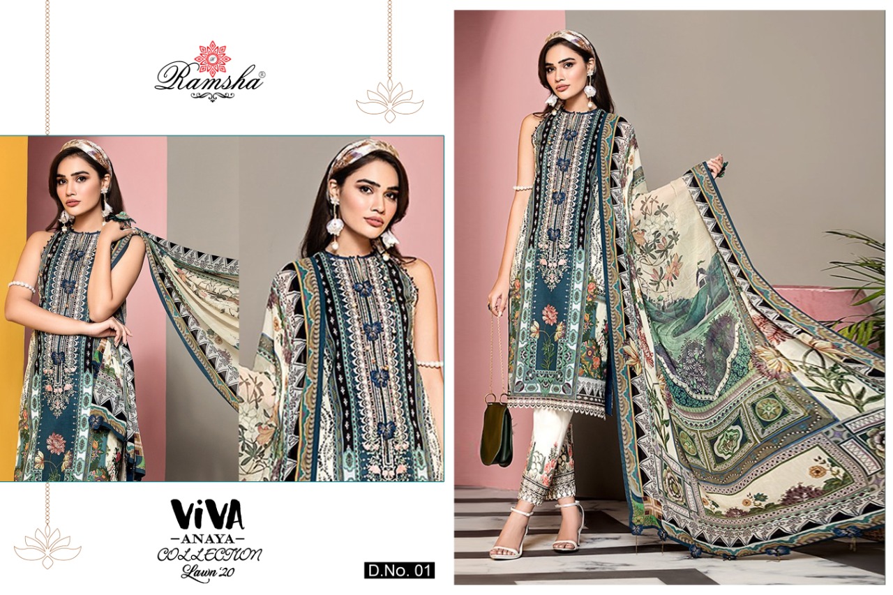 Ramsha Presents Viva Anaya 2020 Luxury Lawn Collection Pakistani Salwar Suits At Wholesale Rate In Surat