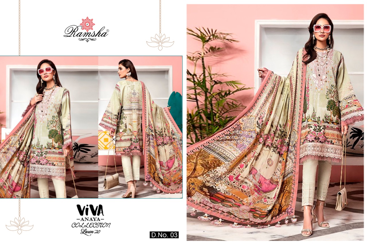 Ramsha Presents Viva Anaya 2020 Luxury Lawn Collection Pakistani Salwar Suits At Wholesale Rate In Surat