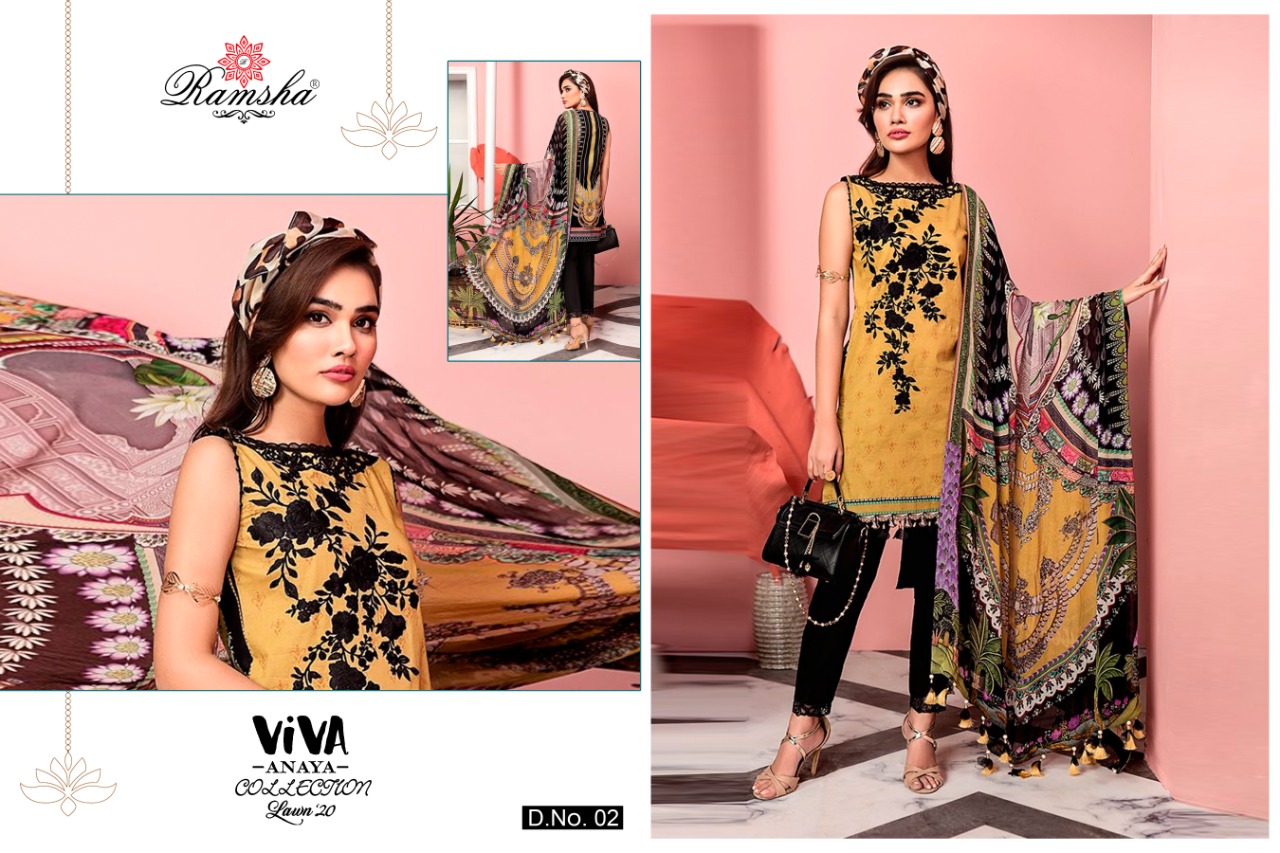 Ramsha Presents Viva Anaya 2020 Luxury Lawn Collection Pakistani Salwar Suits At Wholesale Rate In Surat