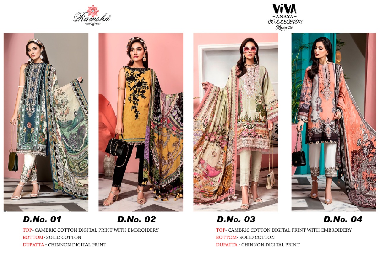 Ramsha Presents Viva Anaya 2020 Luxury Lawn Collection Pakistani Salwar Suits At Wholesale Rate In Surat