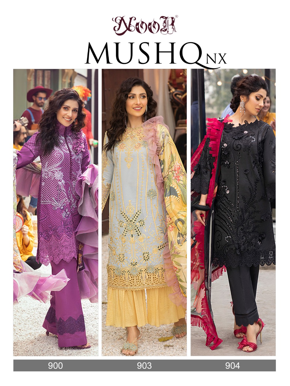 Noor Presents Mushq Nx Pure Cotton With Exclusive Self Embeddedry Premium Pakistani Suits Collections At Wholesale Rate In Surat