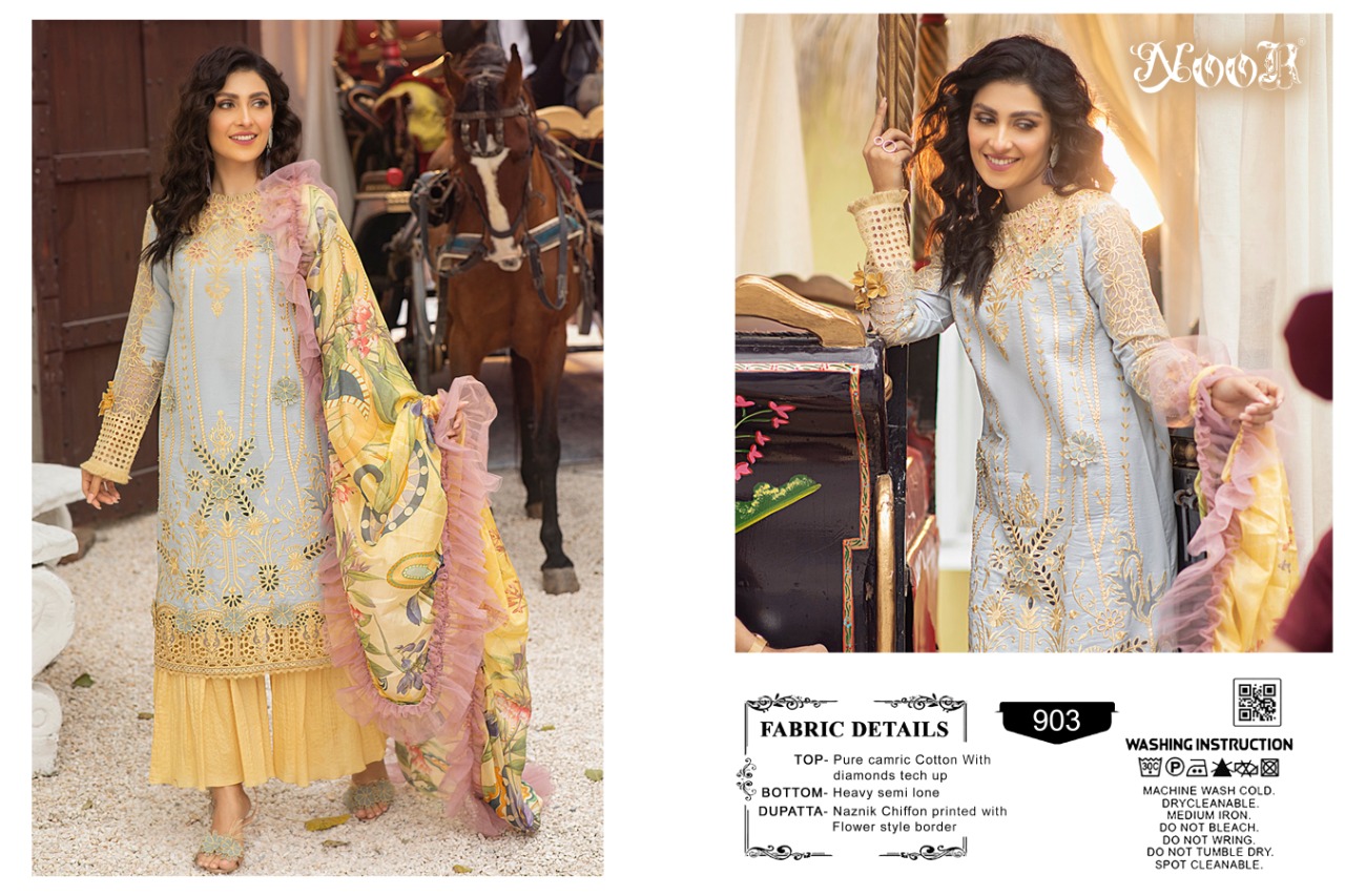 Noor Presents Mushq Nx Pure Cotton With Exclusive Self Embeddedry Premium Pakistani Suits Collections At Wholesale Rate In Surat