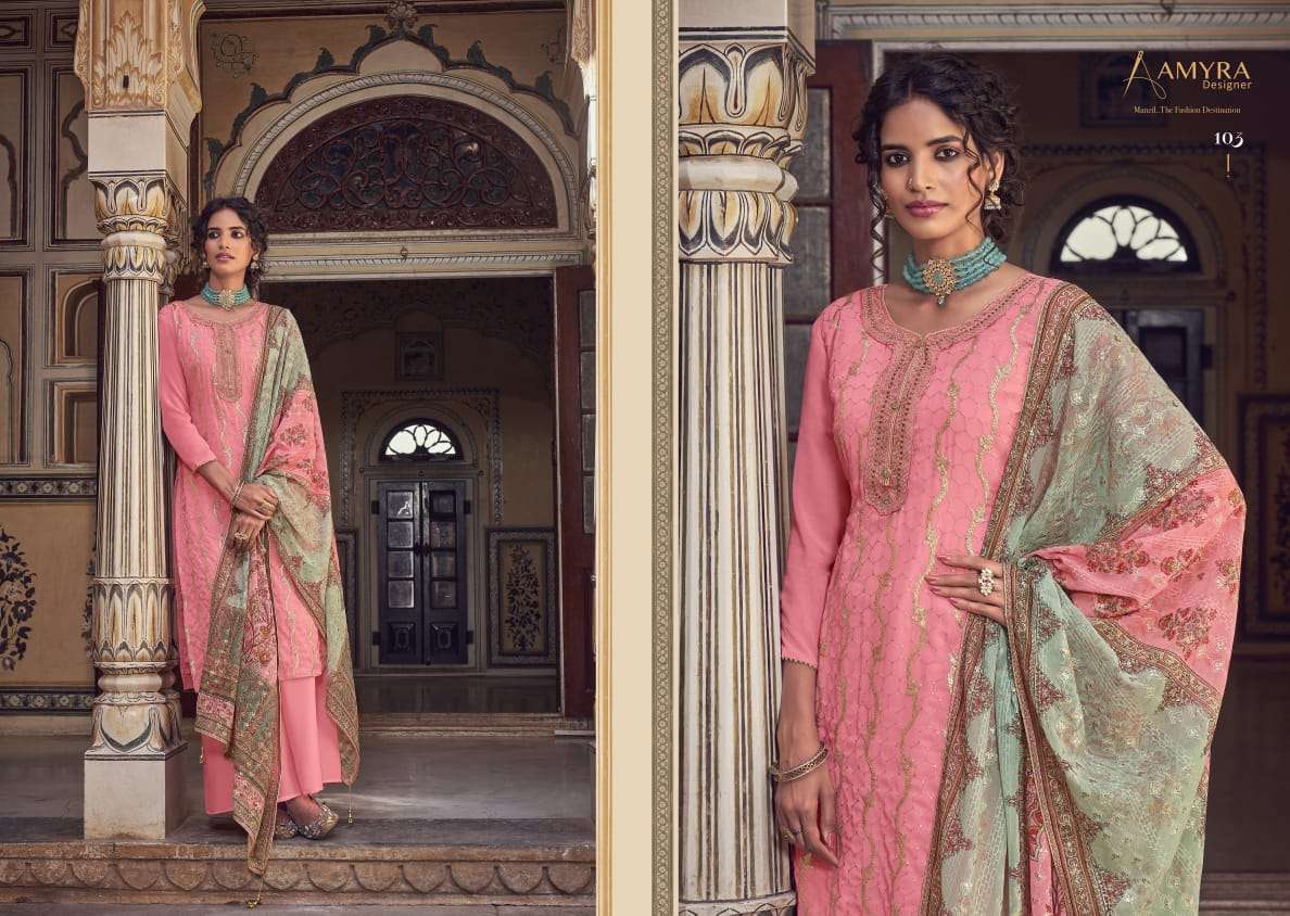 Amyra Designer Presents  Libaas  Designer Heavy Real Georgette Embroidered Salwar Suitsat  Wholesale Rate In Surat