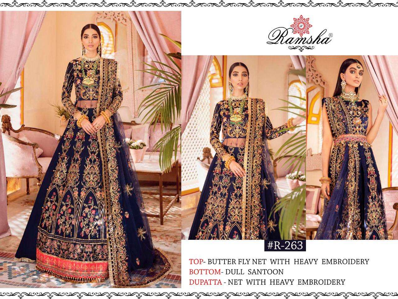 Ramsha 262 To 264 Series Net Embroidered Dresses By Ramsha At Wholesale Rate In Surat
