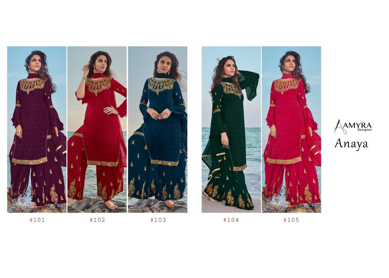 Amyra Designer Present Anaya 101-105 Series Salwar Kameez With Heavy Embroidery At Wholesale Rates In Surat