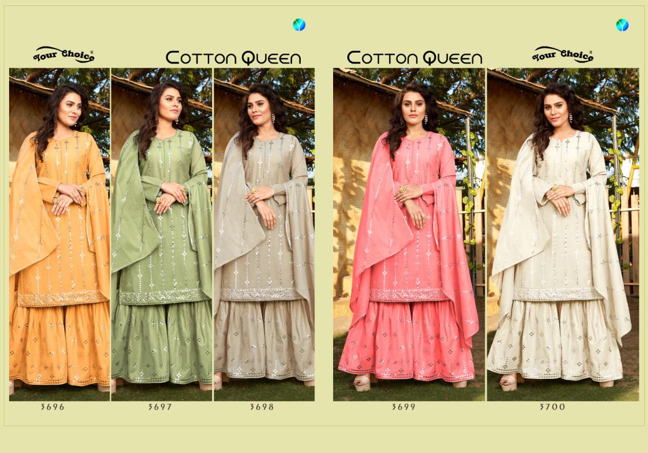 Your Choice Presents Cotton Queen Designer Beautifull Embroiderey Party Wear Salwar Suit Catalog At Wholesale Rate In Surat