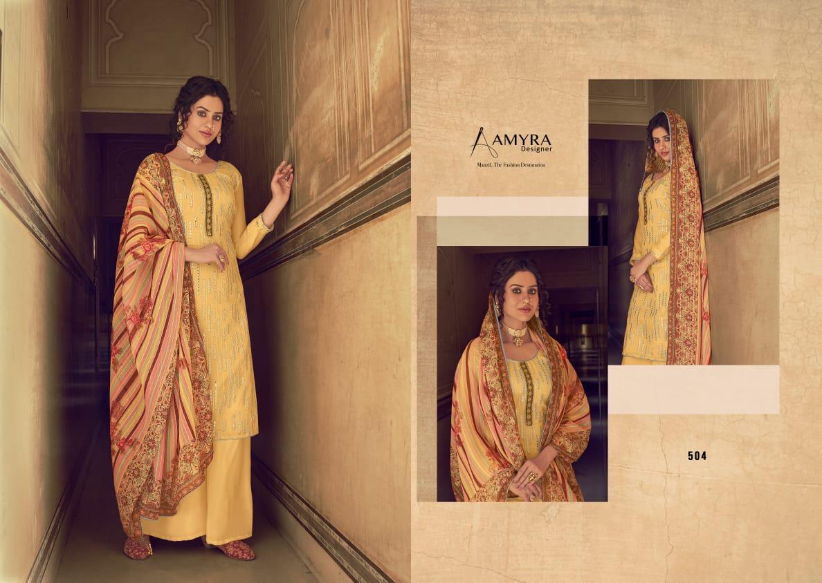 Amyra Designer Qalamkar Designer Embroidered Salwar Kameez Catalog At Wholesale Rate In Surat