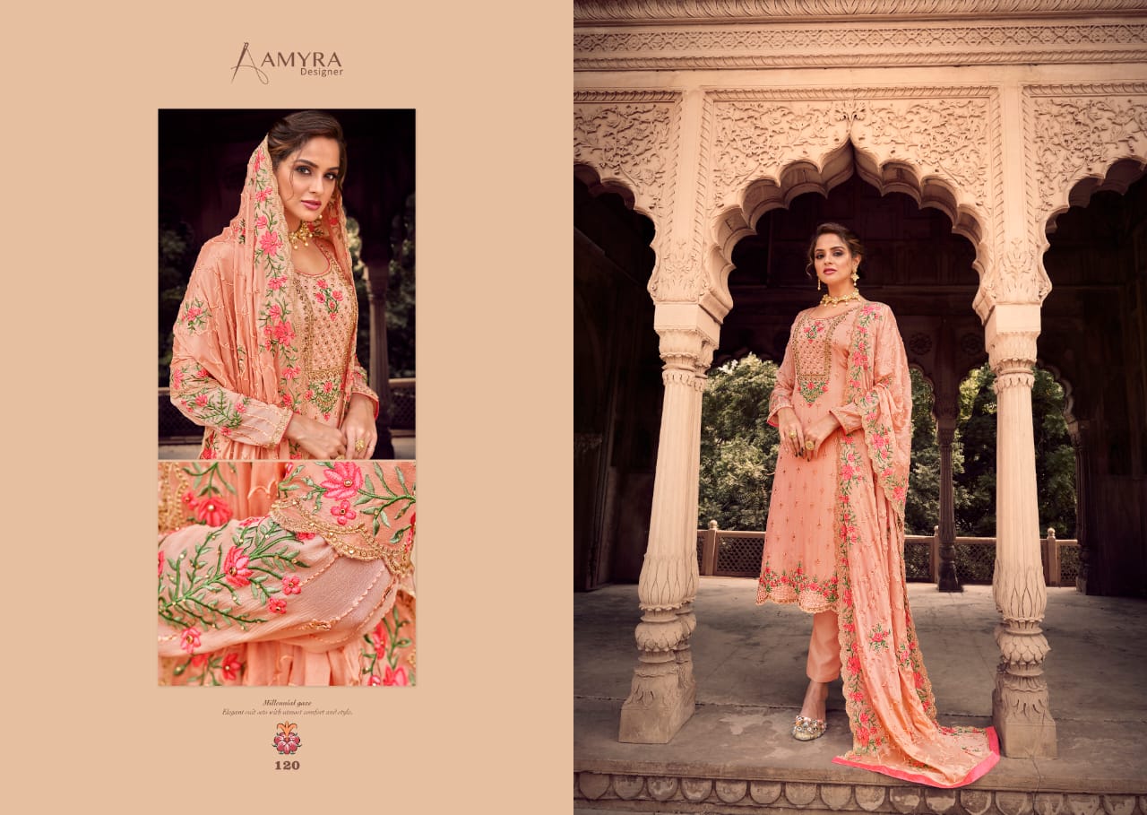 Amyra Designer Presents Aaina Vol-4 Pure Viscose Chinon With Heavy Exclusive Embroidery Designer Suits Collections At Wholesale Rate In Surat