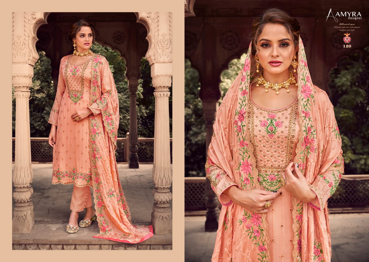 Amyra Designer Presents Aaina Vol-4 Pure Viscose Chinon With Heavy Exclusive Embroidery Designer Suits Collections At Wholesale Rate In Surat