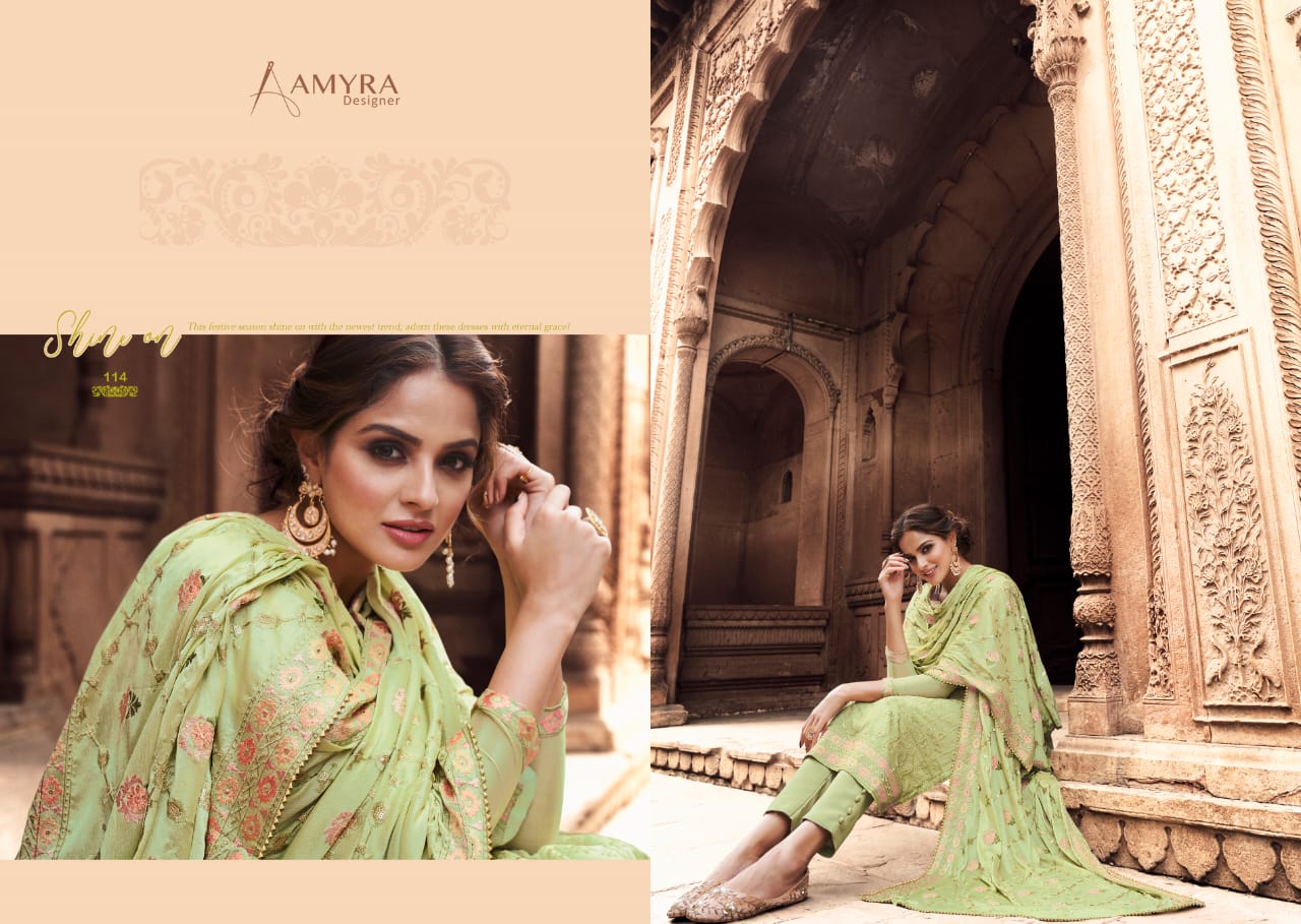 Amyra Designer Presents  Nazrana Vol-3 Pure Viscose Chinon With Heavy Exclusive Embroidery Salwar Kameez Catalog At Wholesale Rate In Surat