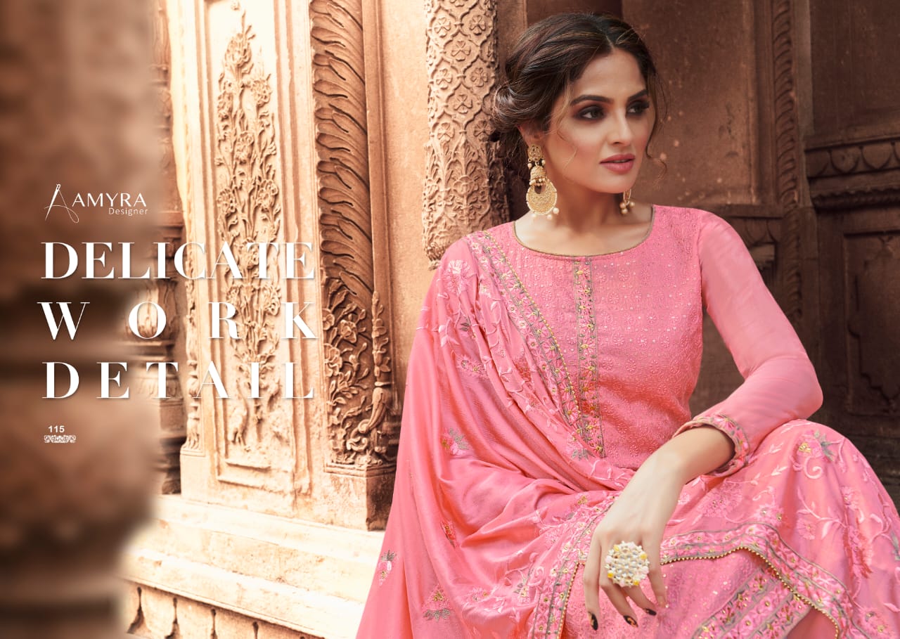 Amyra Designer Presents  Nazrana Vol-3 Pure Viscose Chinon With Heavy Exclusive Embroidery Salwar Kameez Catalog At Wholesale Rate In Surat