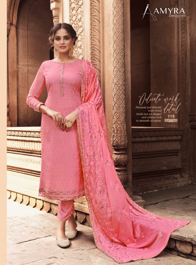 Amyra Designer Presents  Nazrana Vol-3 Pure Viscose Chinon With Heavy Exclusive Embroidery Salwar Kameez Catalog At Wholesale Rate In Surat