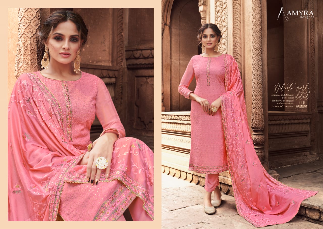 Amyra Designer Presents  Nazrana Vol-3 Pure Viscose Chinon With Heavy Exclusive Embroidery Salwar Kameez Catalog At Wholesale Rate In Surat