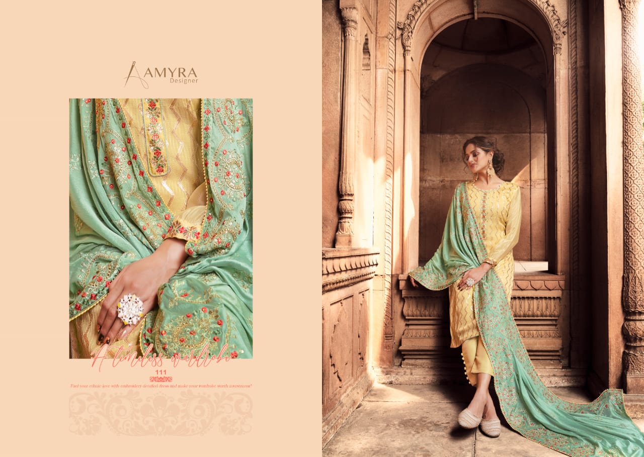 Amyra Designer Presents  Nazrana Vol-3 Pure Viscose Chinon With Heavy Exclusive Embroidery Salwar Kameez Catalog At Wholesale Rate In Surat