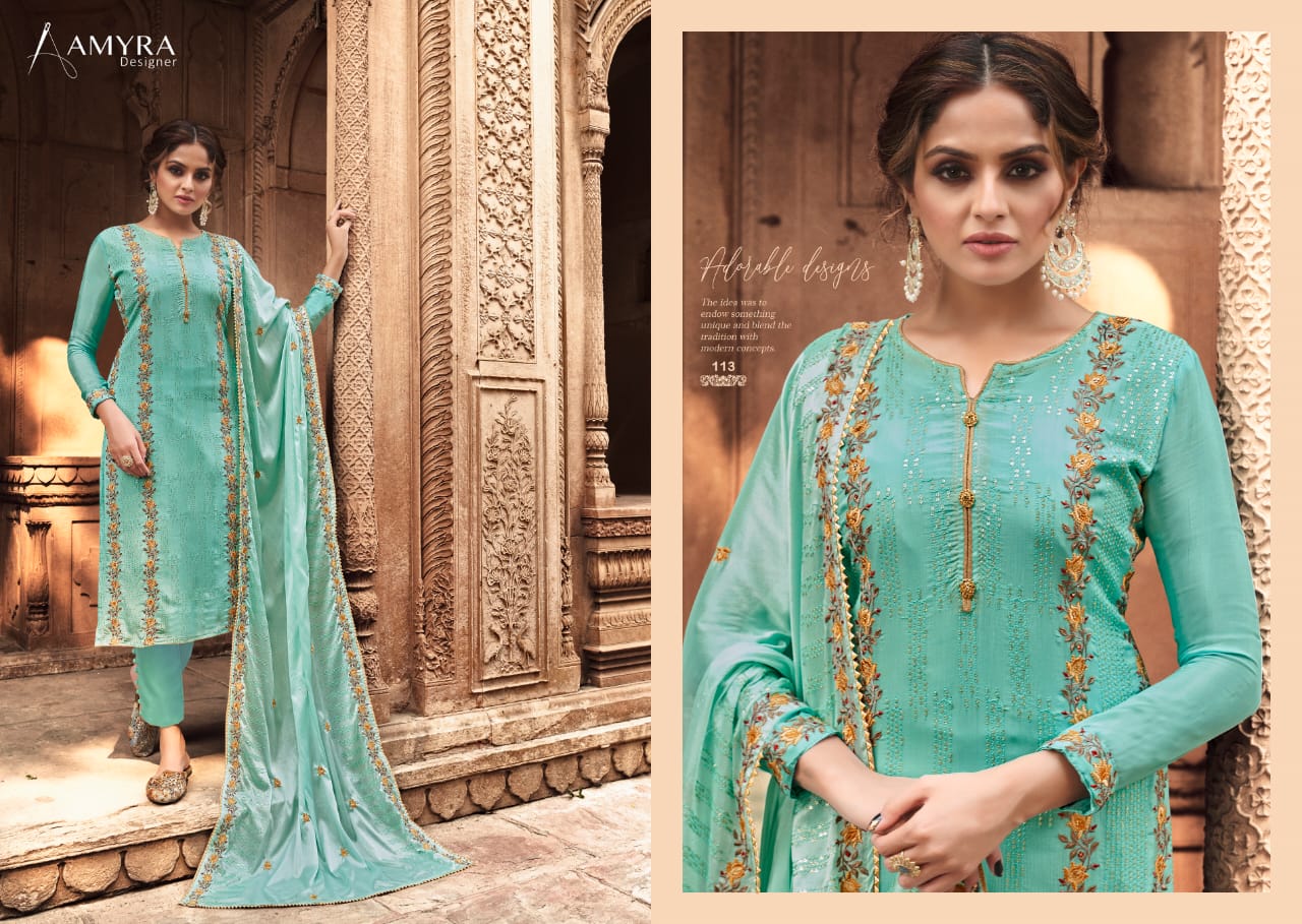 Amyra Designer Presents  Nazrana Vol-3 Pure Viscose Chinon With Heavy Exclusive Embroidery Salwar Kameez Catalog At Wholesale Rate In Surat