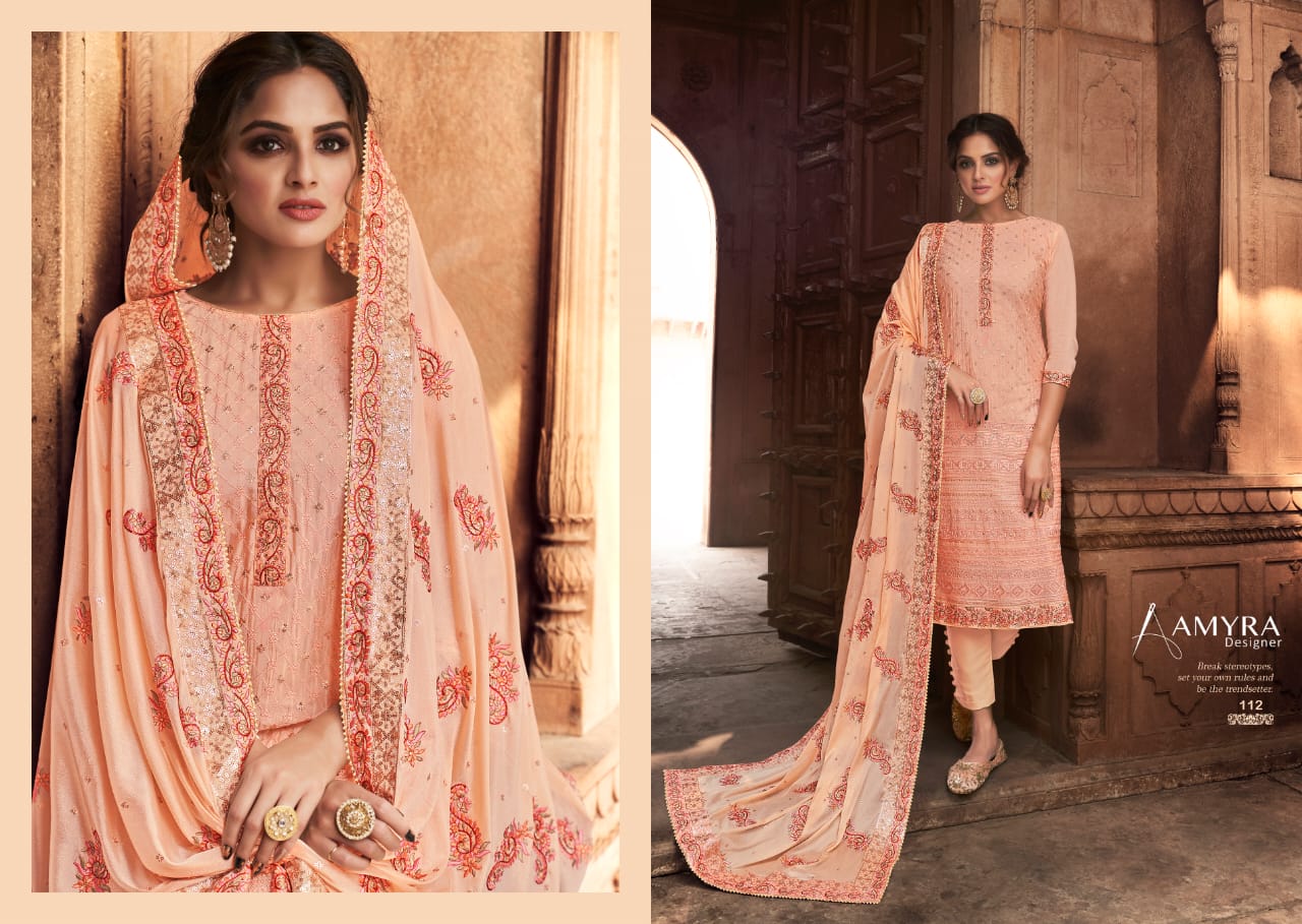 Amyra Designer Presents  Nazrana Vol-3 Pure Viscose Chinon With Heavy Exclusive Embroidery Salwar Kameez Catalog At Wholesale Rate In Surat