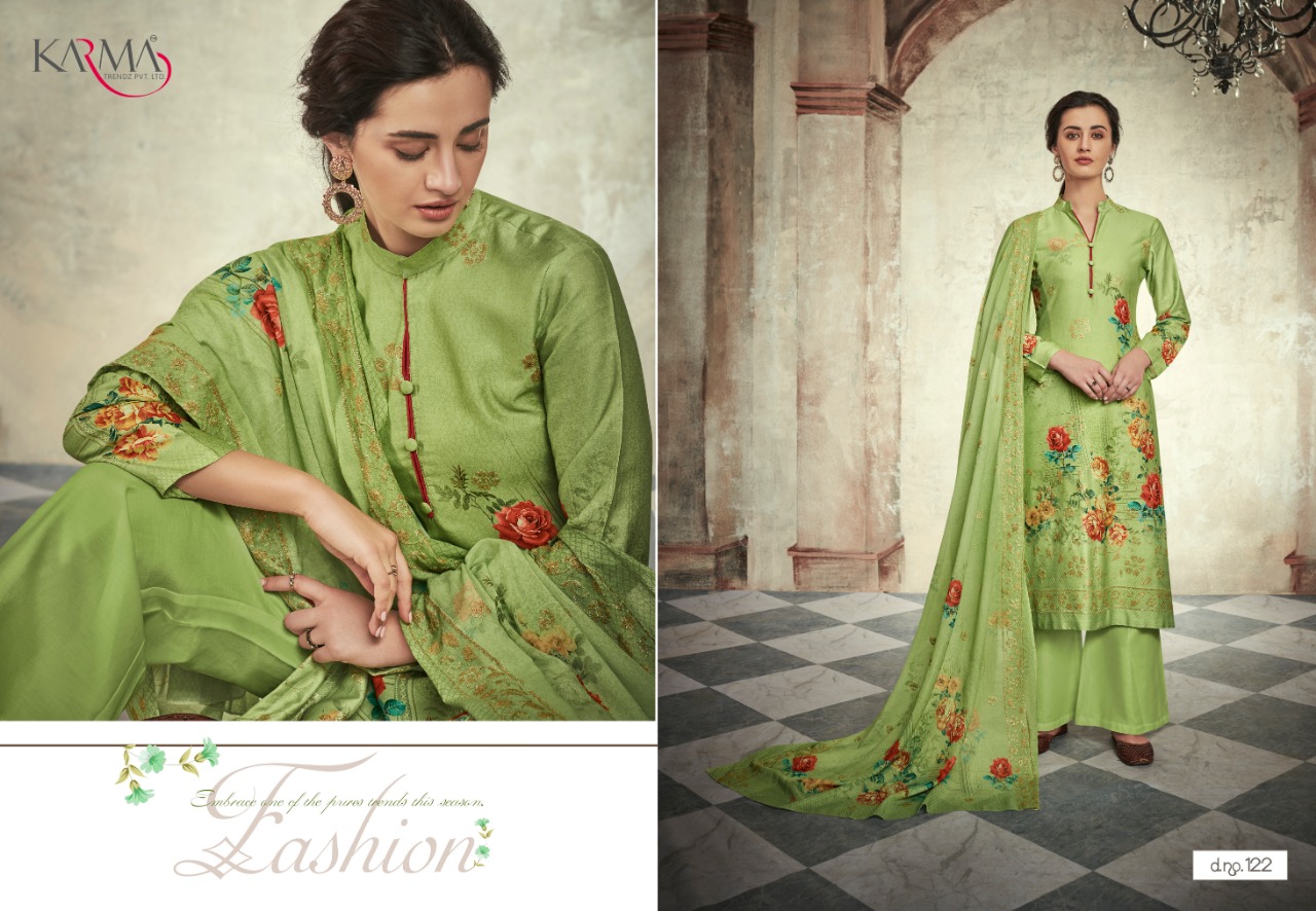 Karma Trandz Presents Riwaaz Heavy Maslin Digital Print Work Suits Catalog At Wholesale Rate In Surat