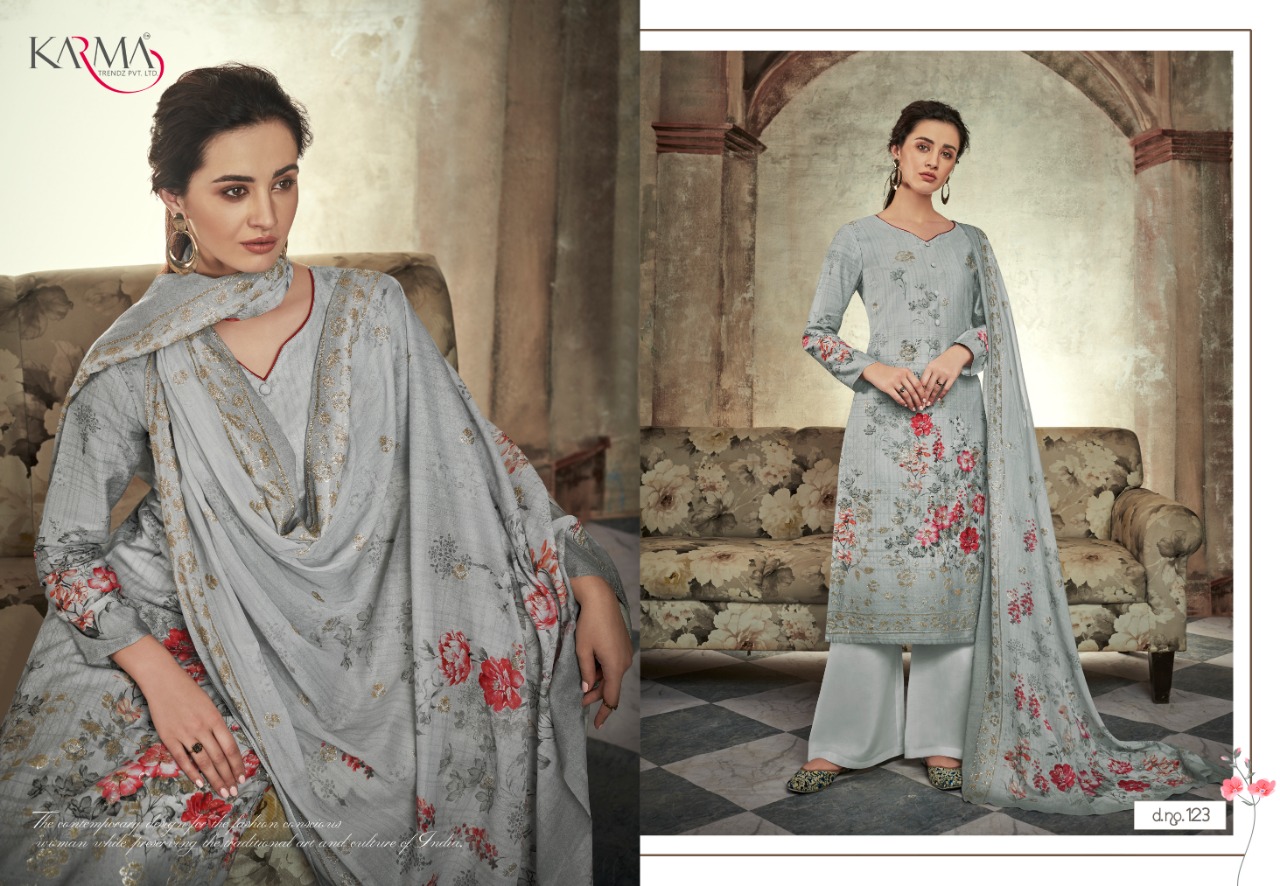 Karma Trandz Presents Riwaaz Heavy Maslin Digital Print Work Suits Catalog At Wholesale Rate In Surat