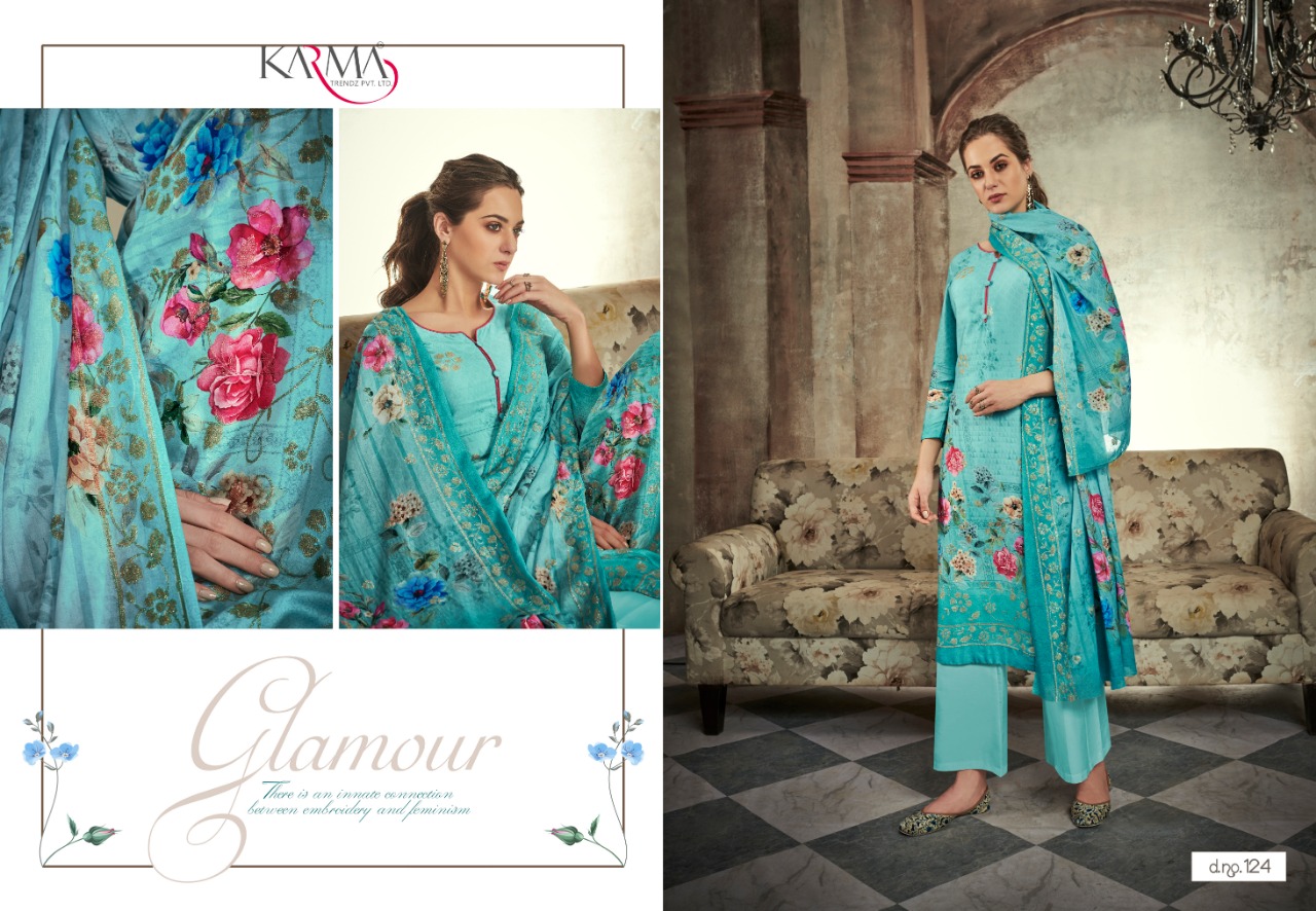 Karma Trandz Presents Riwaaz Heavy Maslin Digital Print Work Suits Catalog At Wholesale Rate In Surat